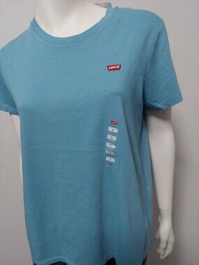 NWT Levi's Women's Perfect Tee Light Blue Logo T-Shirt Size L